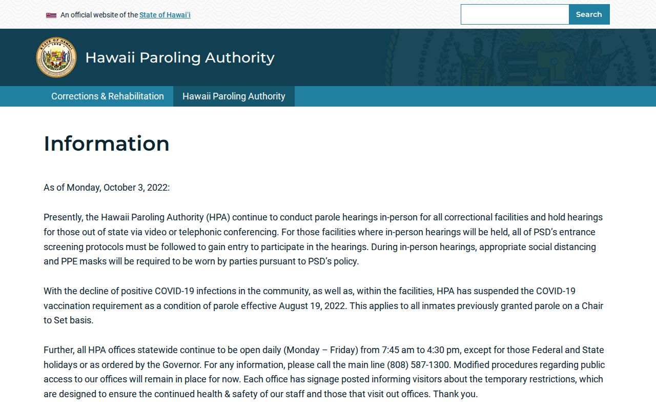 Hawaii Paroling Authority official page